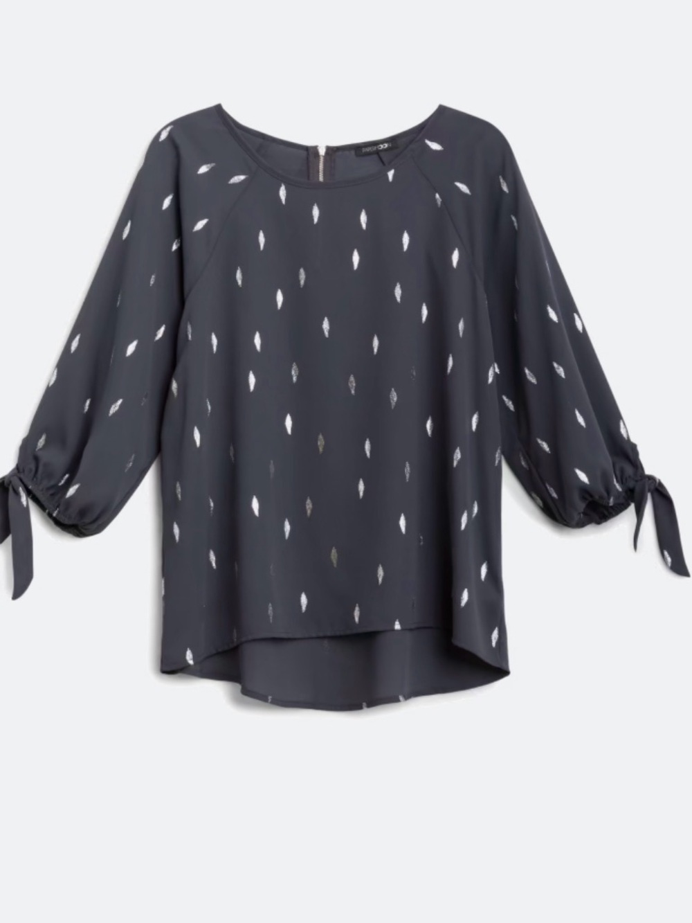 Papermoon Black Blouse with Silver Leaf Print